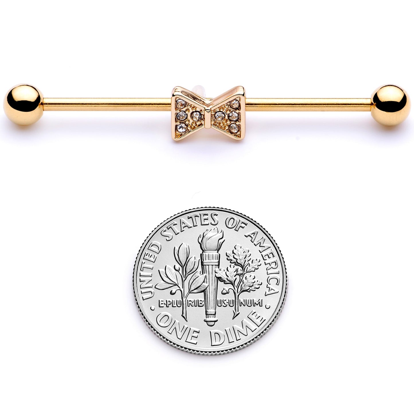 14G Clear Gem Gold Tone Bow Tie Industrial Barbell 38mm