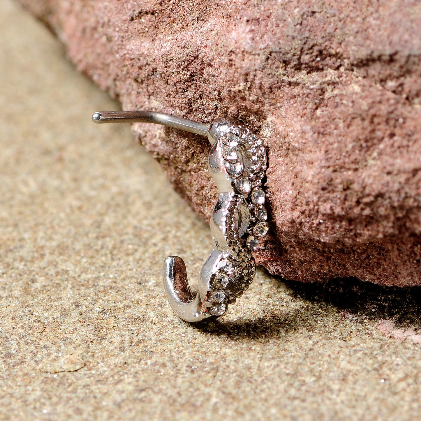 20G 5/16 Clear Gem Braid Faux Hoop L Shaped Nose Ring