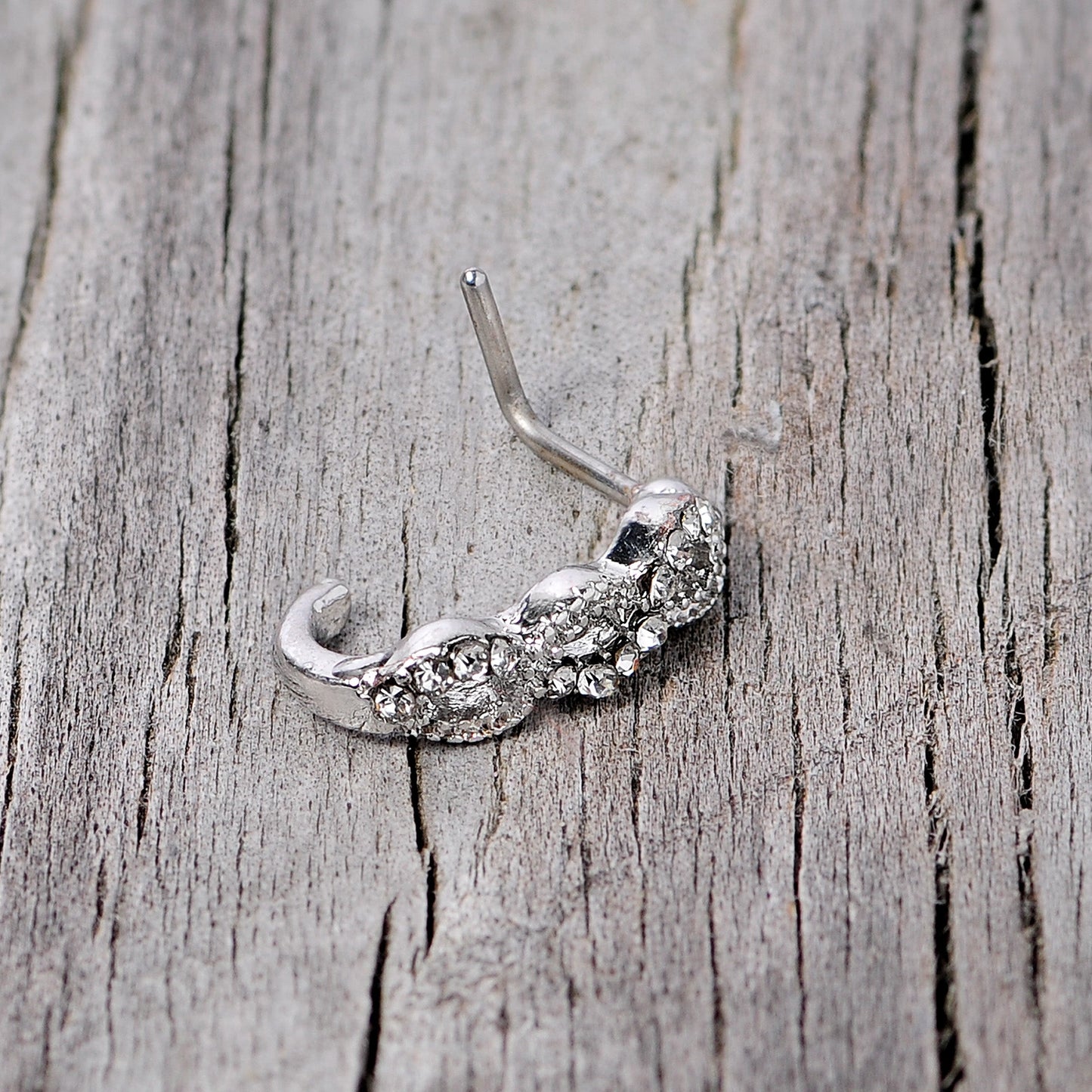 20G 5/16 Clear Gem Braid Faux Hoop L Shaped Nose Ring