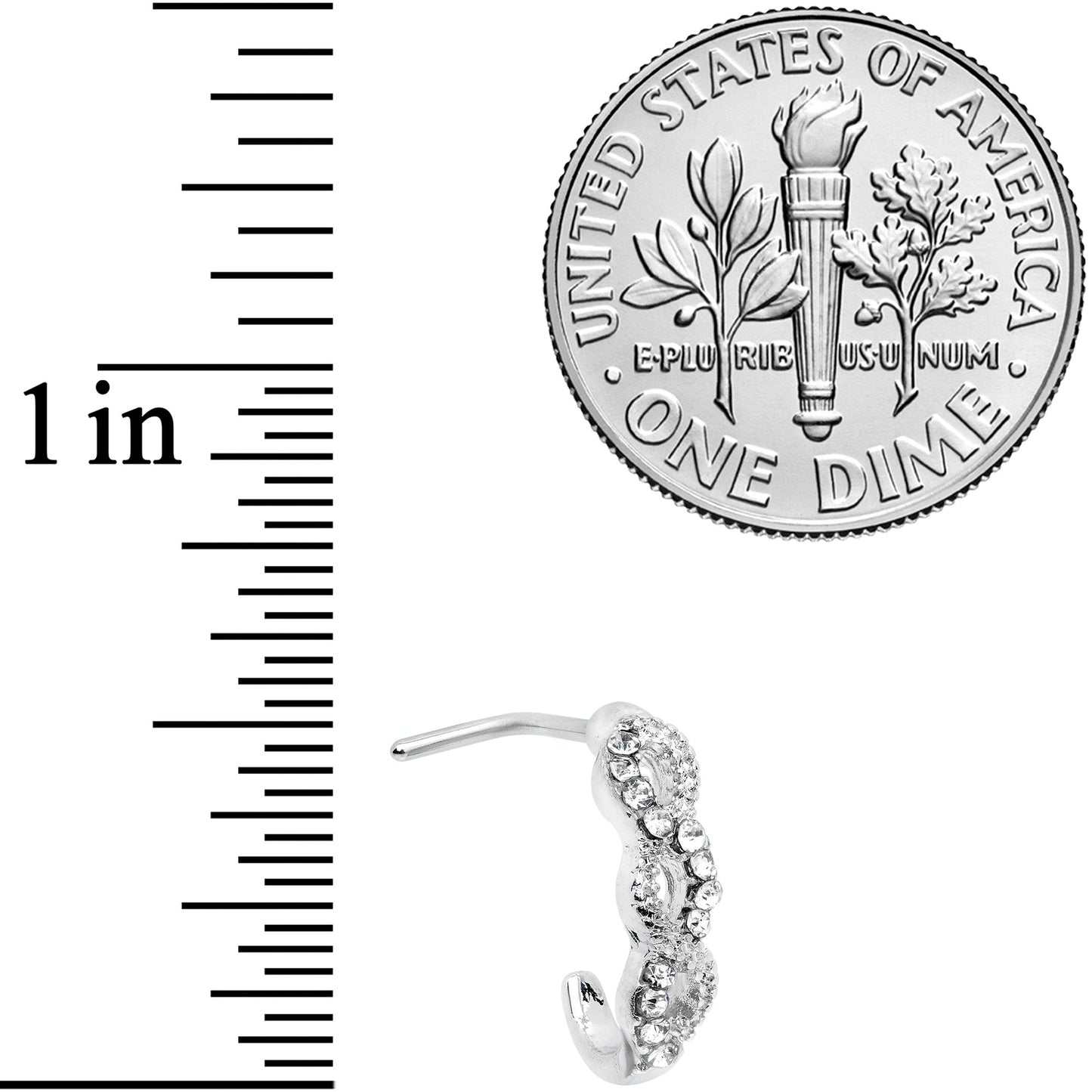 20G 5/16 Clear Gem Braid Faux Hoop L Shaped Nose Ring