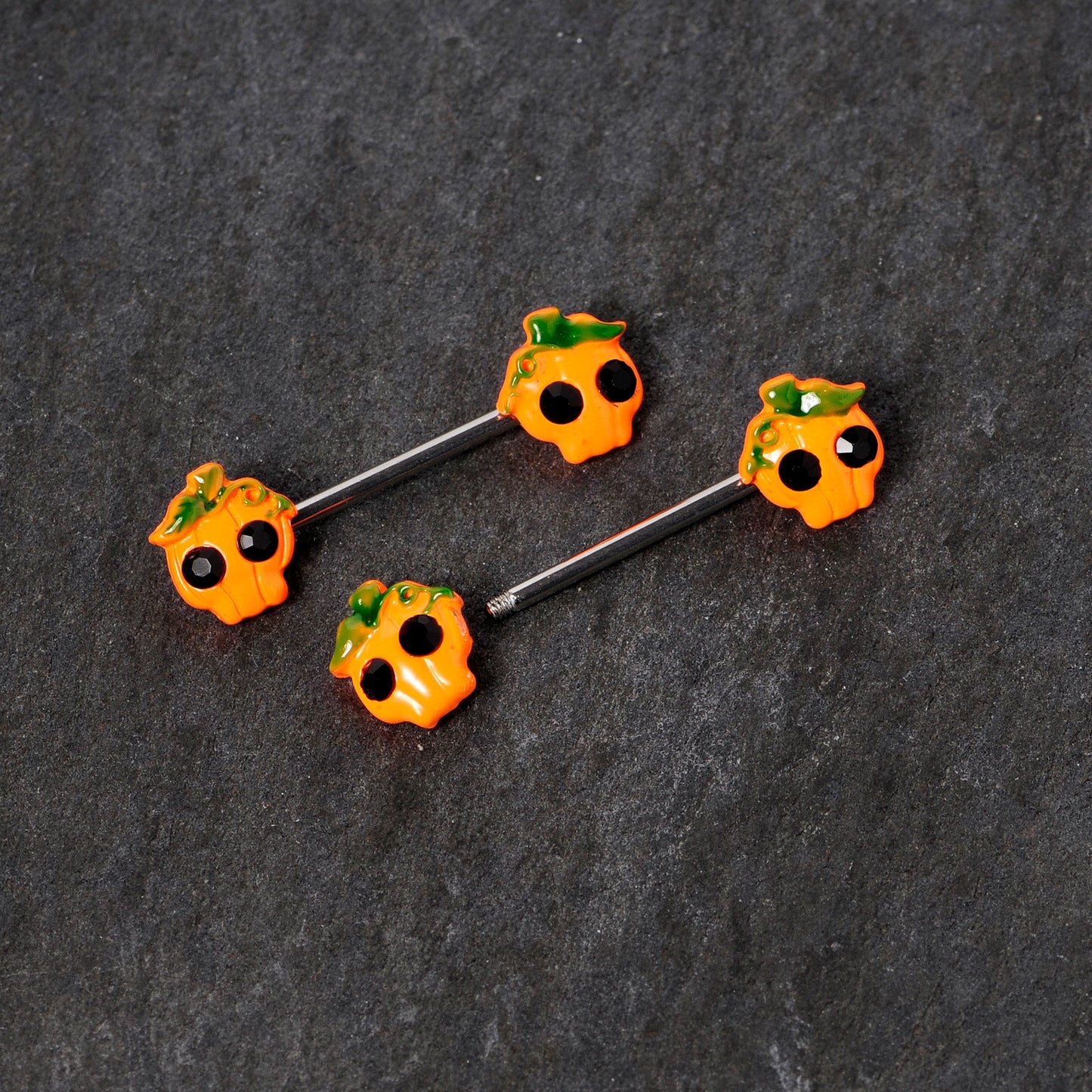 14G 5/8 Orange Jack O Lantern Pumpkin Halloween Nipple Ring Set