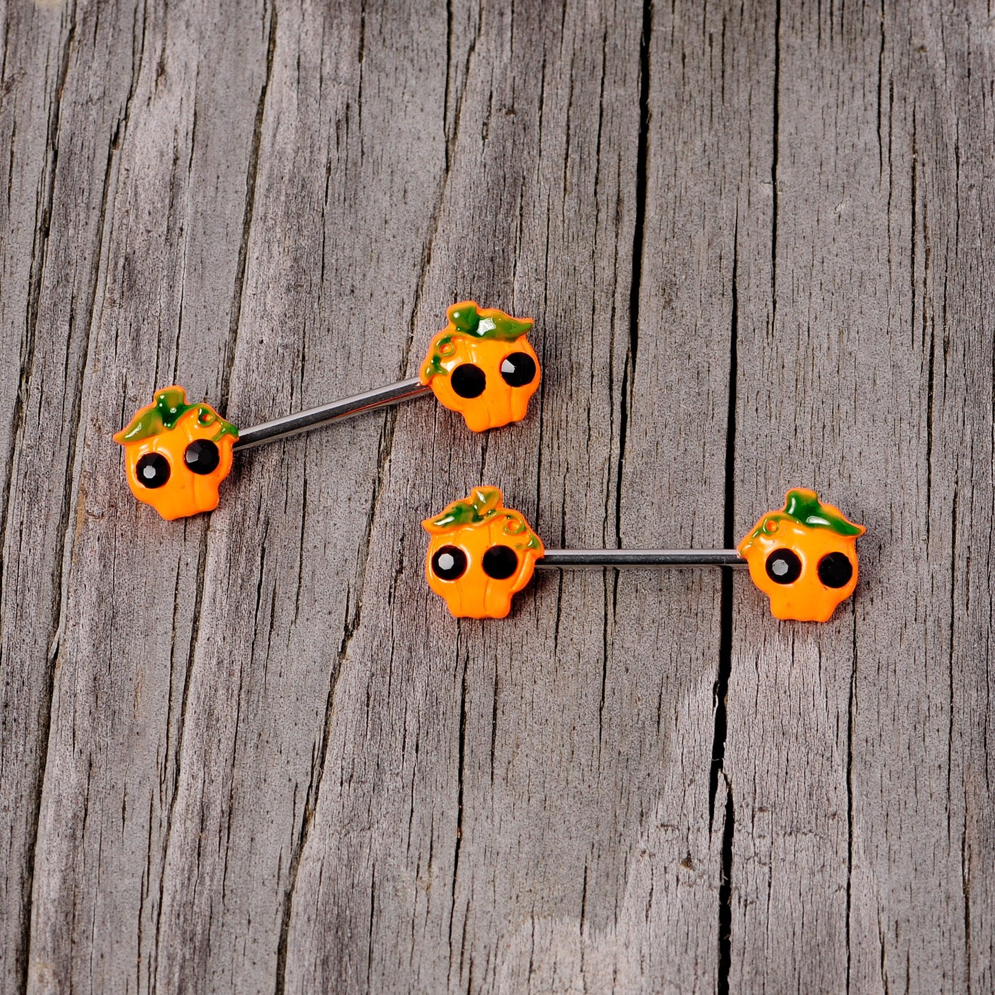14G 5/8 Orange Jack O Lantern Pumpkin Halloween Nipple Ring Set