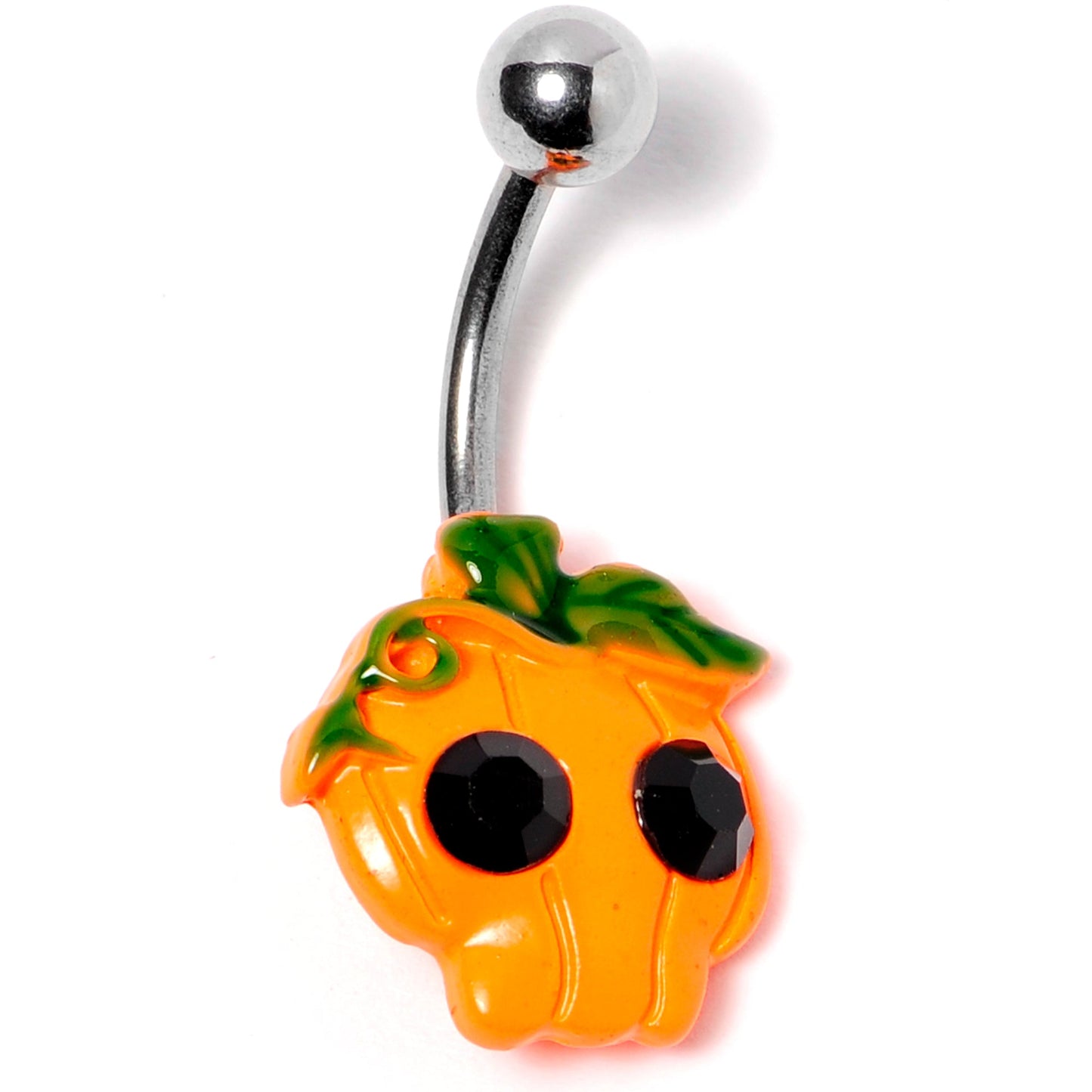 Black Gem Orange Pumpkin Jack O Lantern Halloween Belly Ring
