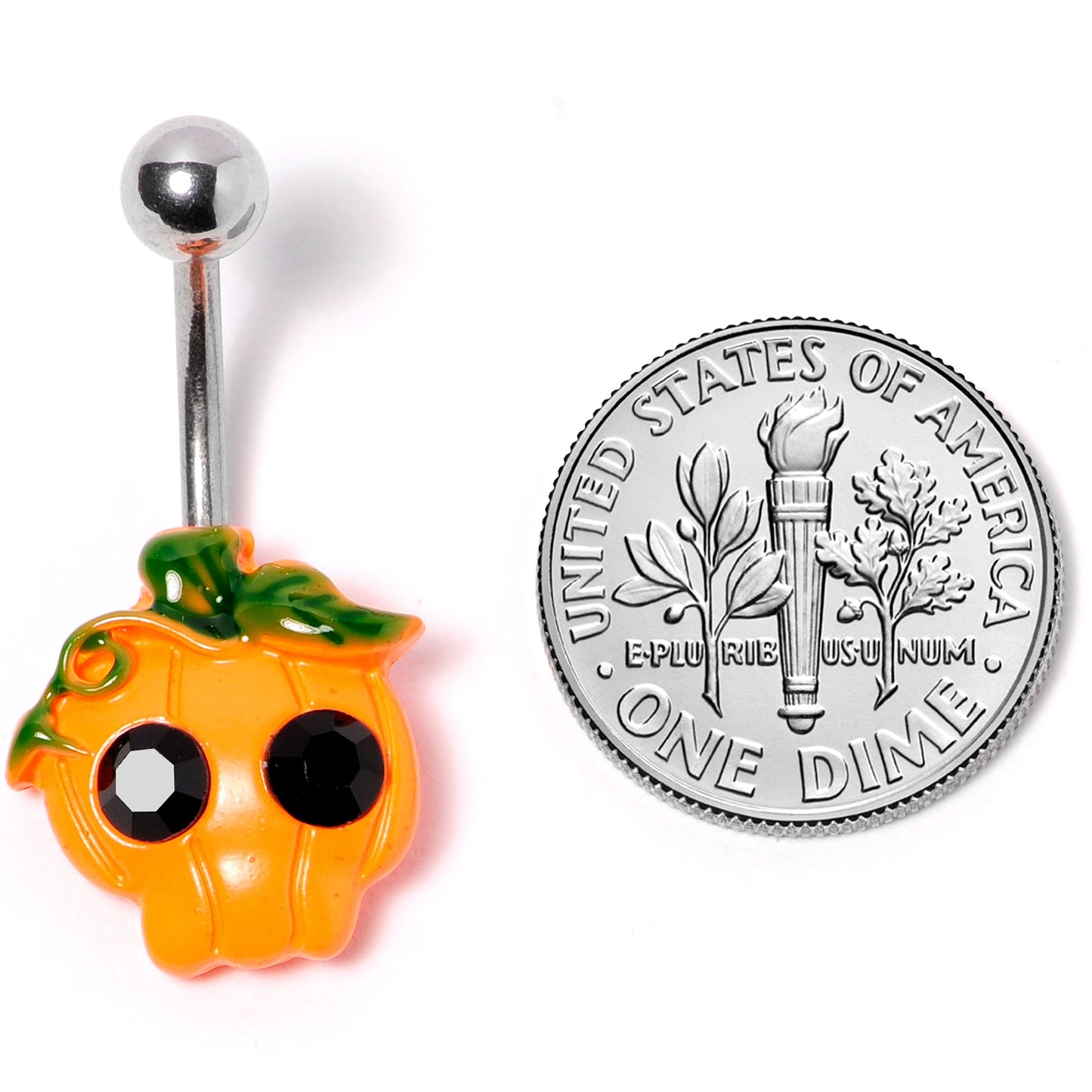 Black Gem Orange Pumpkin Jack O Lantern Halloween Belly Ring