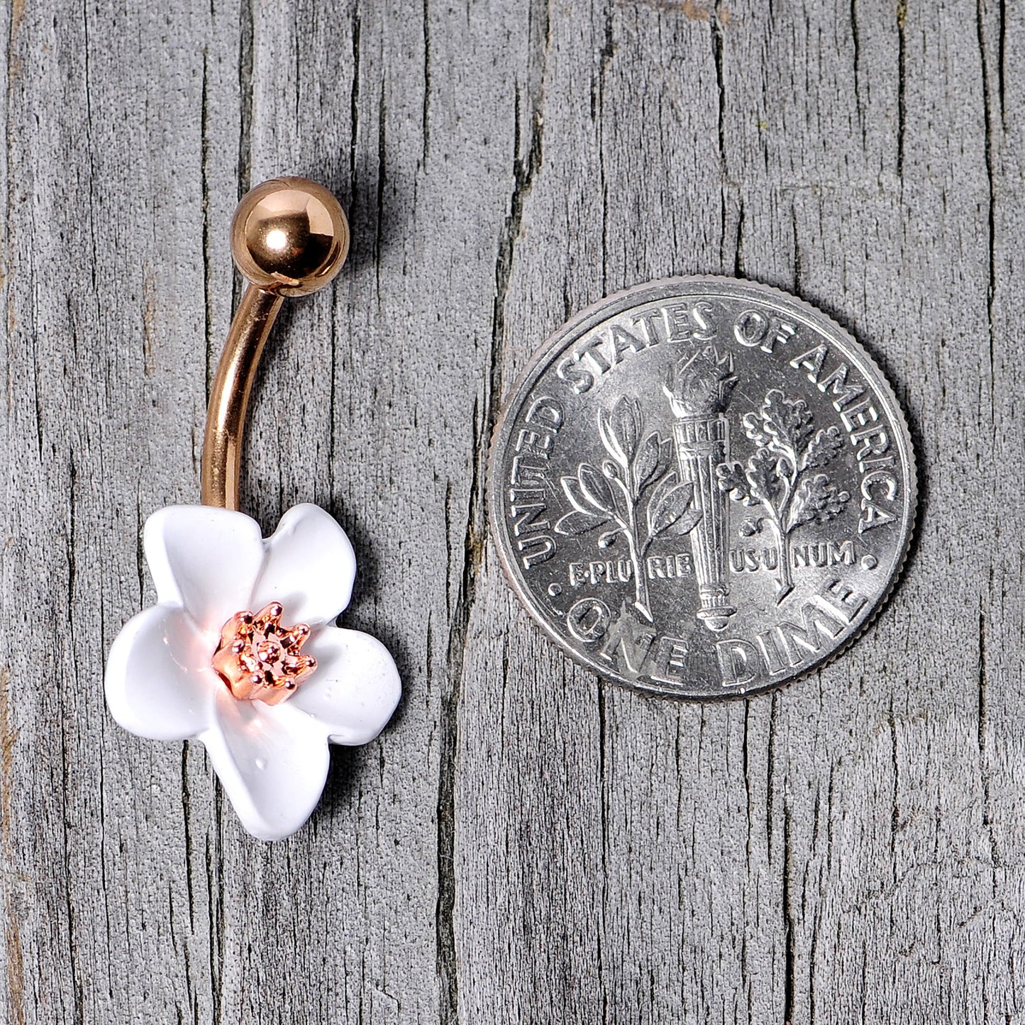 Rose Gold Tone Spring Blossom Pretty White Flower Belly Ring