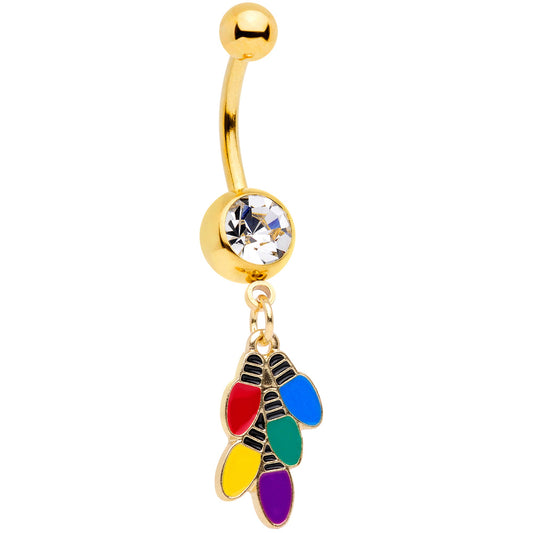 Clear Gem Gold Tone Christmas Lights Holiday Dangle Belly Ring
