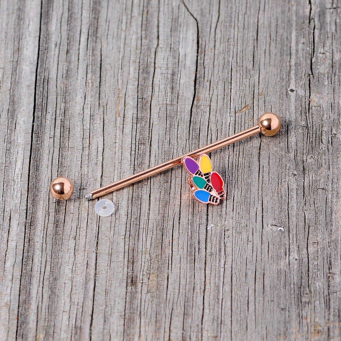 14G Rose Gold Tone Christmas Lights Industrial Barbell 38mm