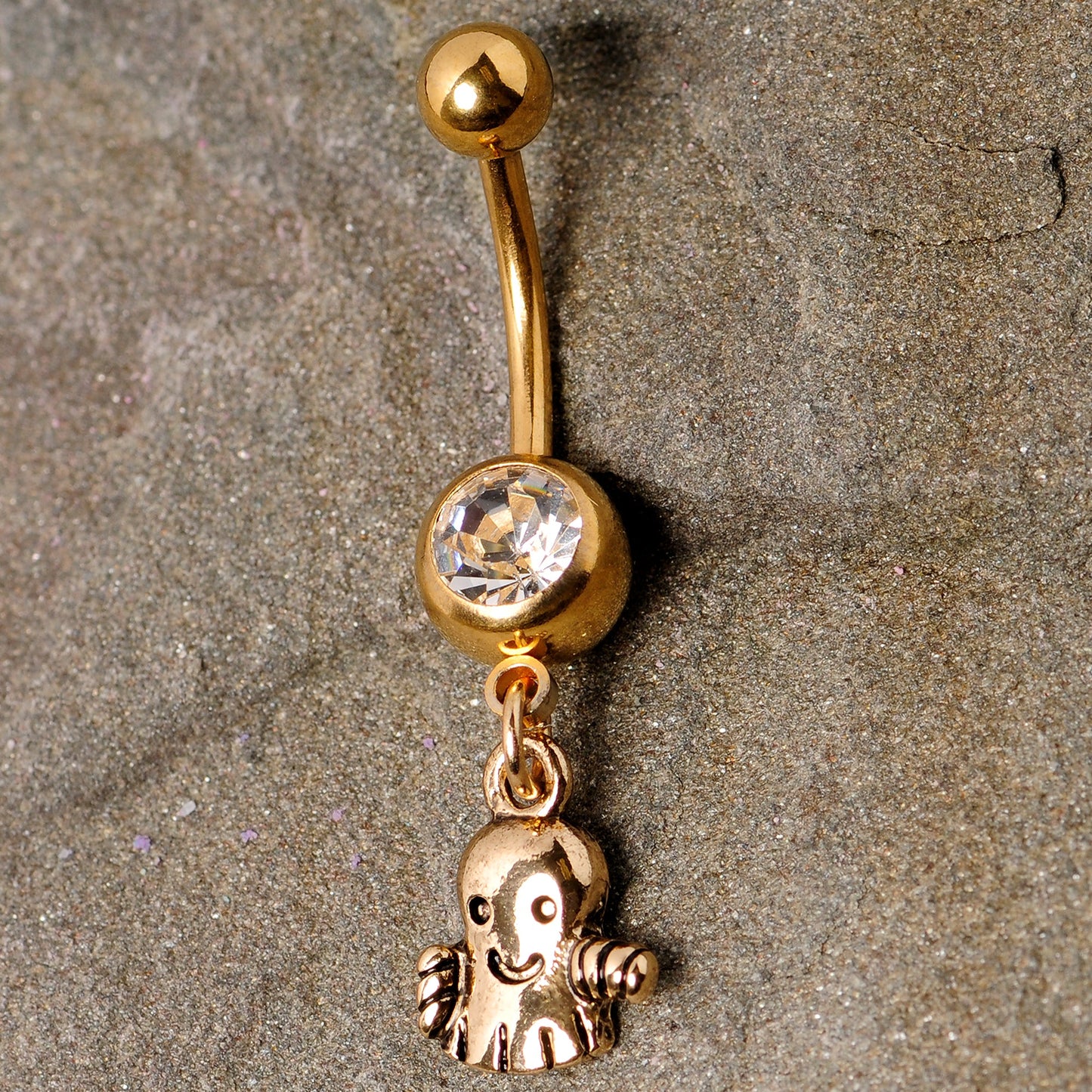 Clear Gem Gold Tone Happy Ghost Halloween Dangle Belly Ring