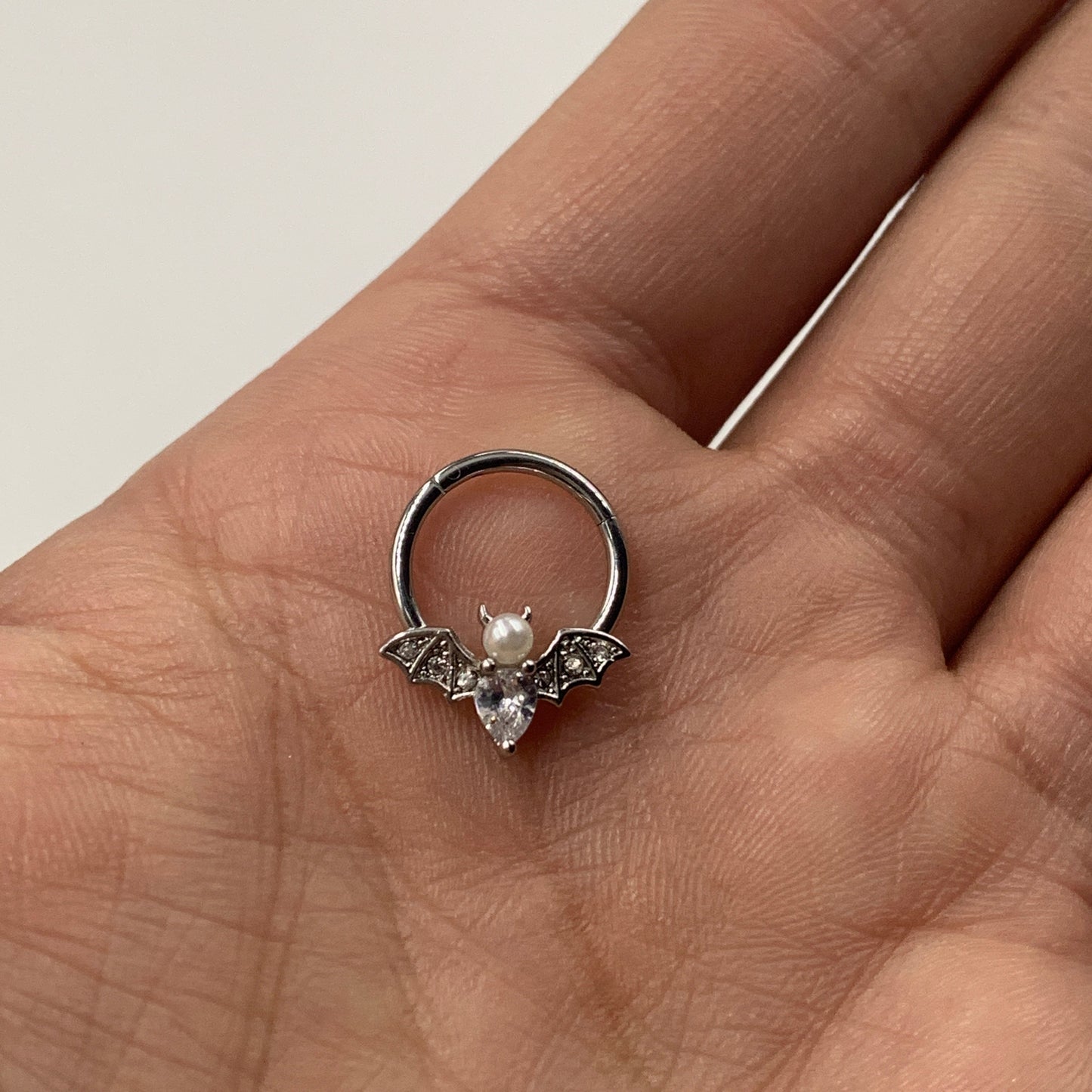 16G 3/8 Clear Gem Vampire Bat Halloween Hinged Segment Ring