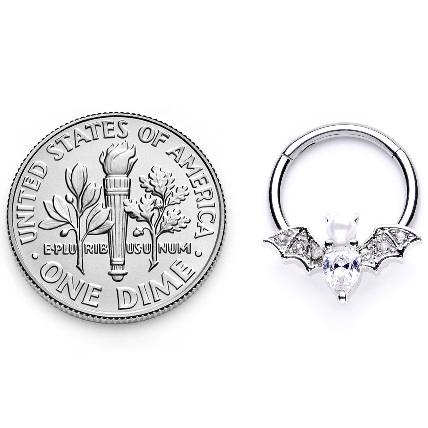 16G 3/8 Clear Gem Vampire Bat Halloween Hinged Segment Ring