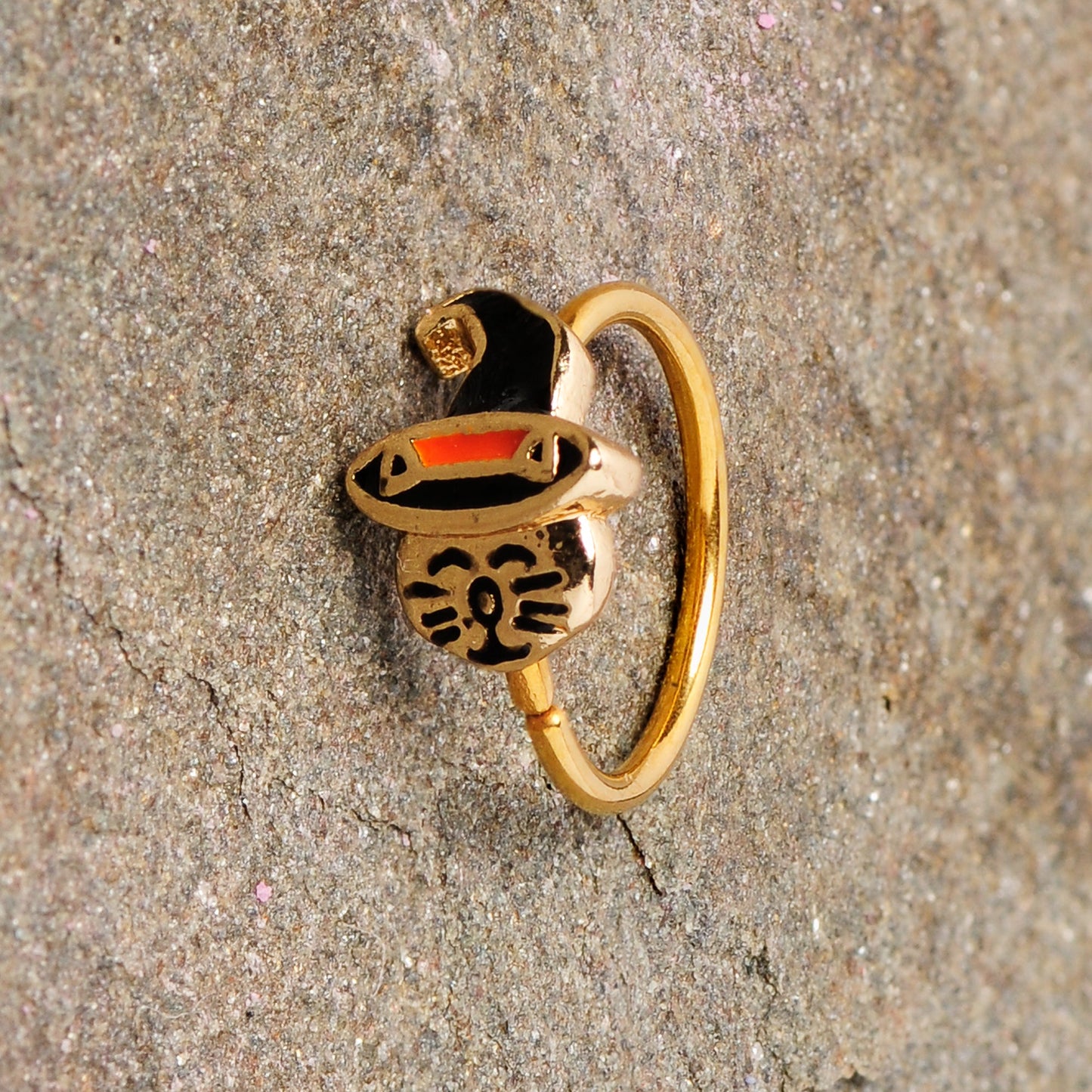20G 5/16 Gold Tone Black Witch Hat Cat Halloween Nose Hoop