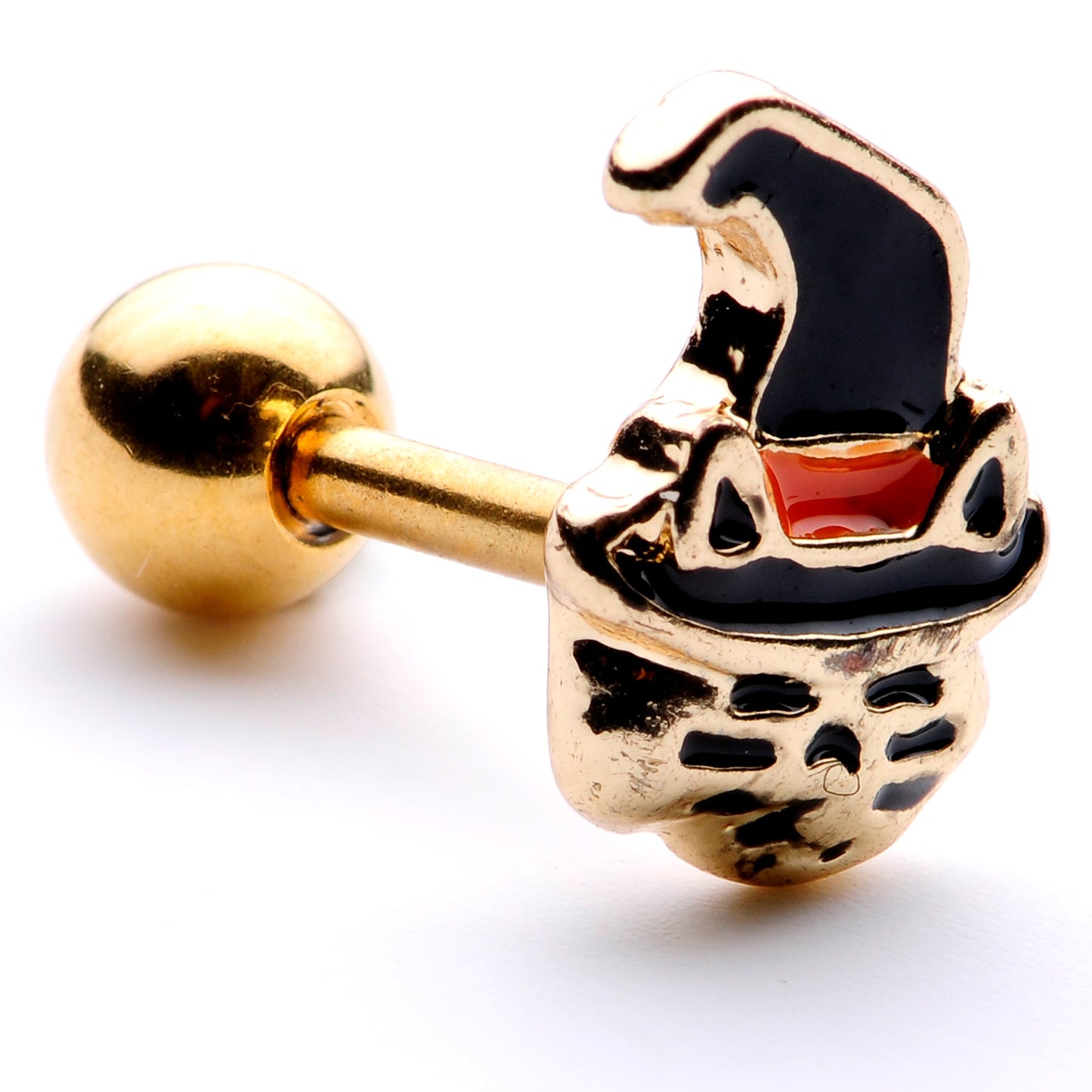 16G 1/4 Black Gold Tone Witch Hat Cat Halloween Cartilage Tragus