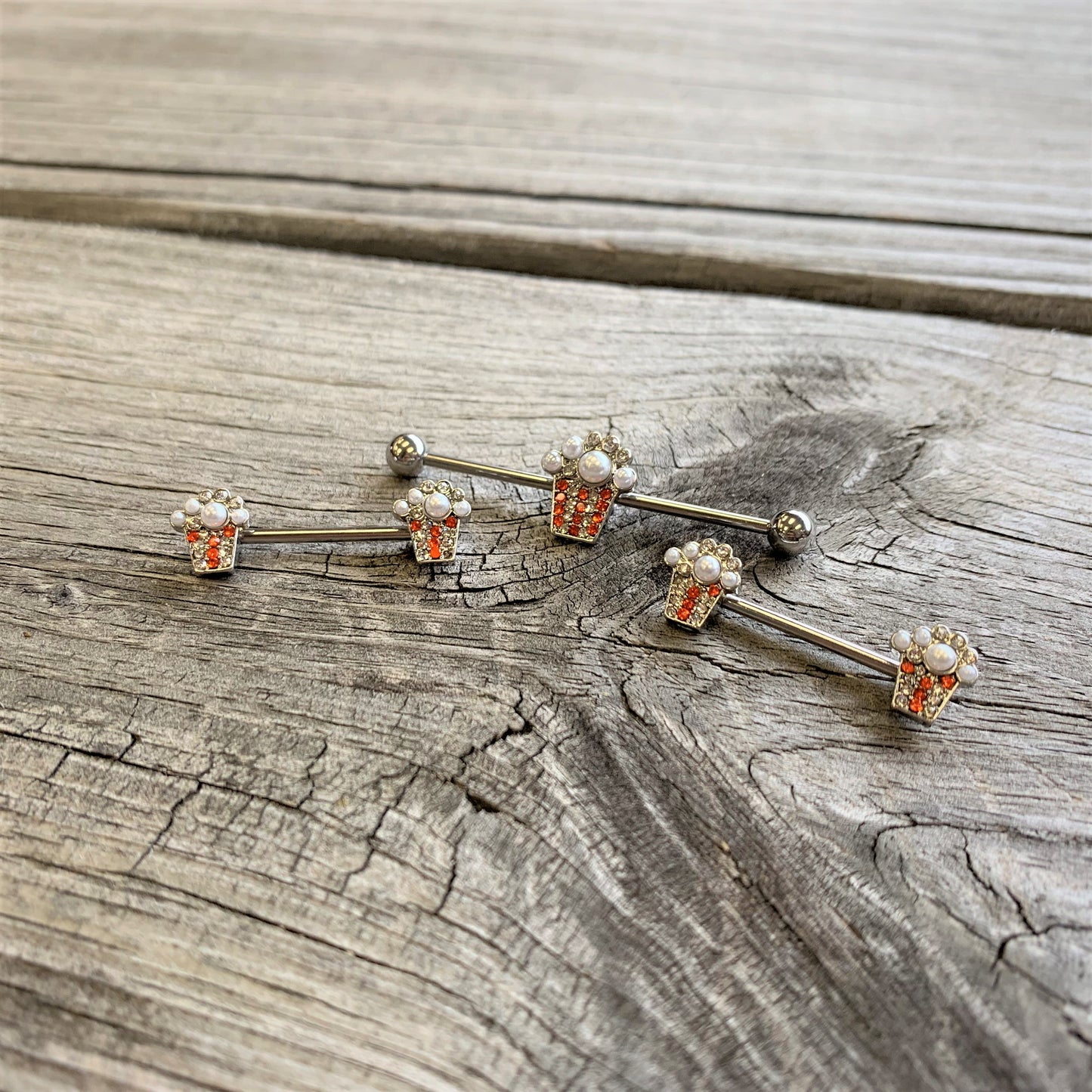 14G White Orb Movie Night Popcorn Industrial Barbell 38mm