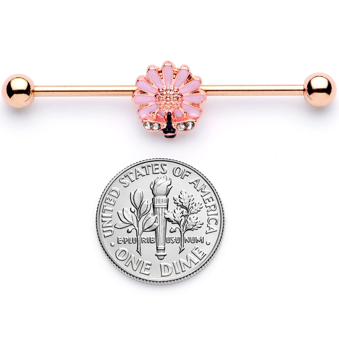 14G Clear Gem Rose Gold Tone Flower Bee Industrial Barbell 38mm