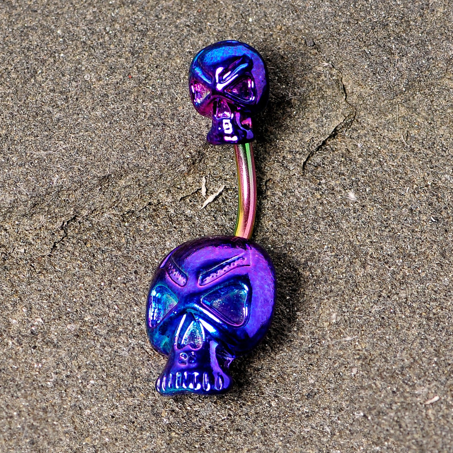 Rainbow Scary Double Skull Halloween Double Mount Belly Ring