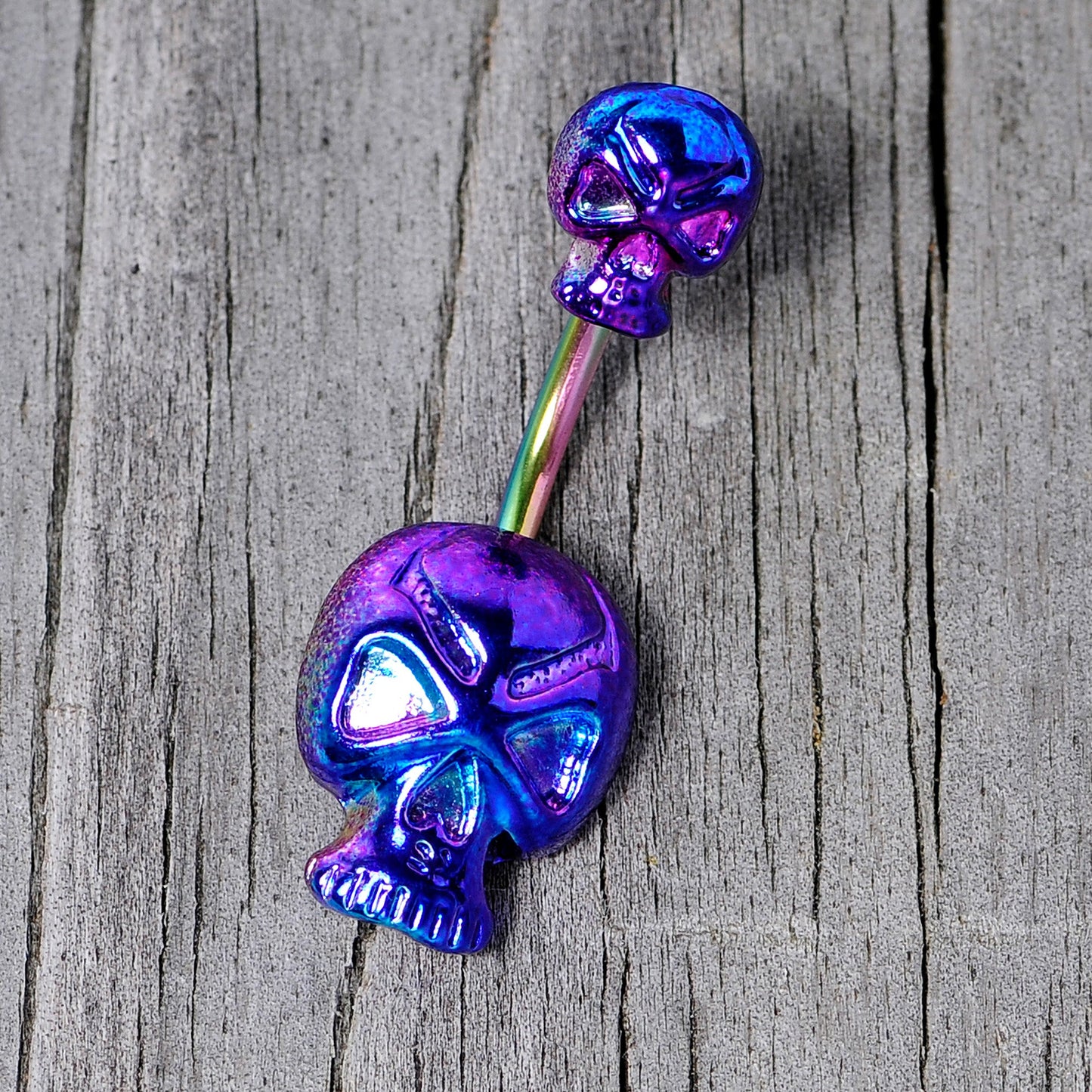 Rainbow Scary Double Skull Halloween Double Mount Belly Ring