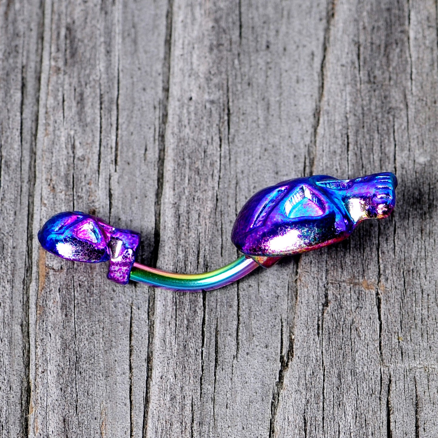 Rainbow Scary Double Skull Halloween Double Mount Belly Ring