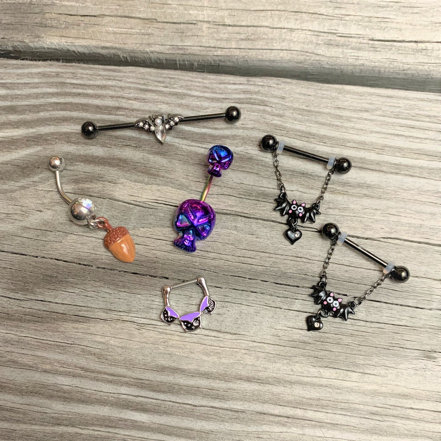 Rainbow Scary Double Skull Halloween Double Mount Belly Ring