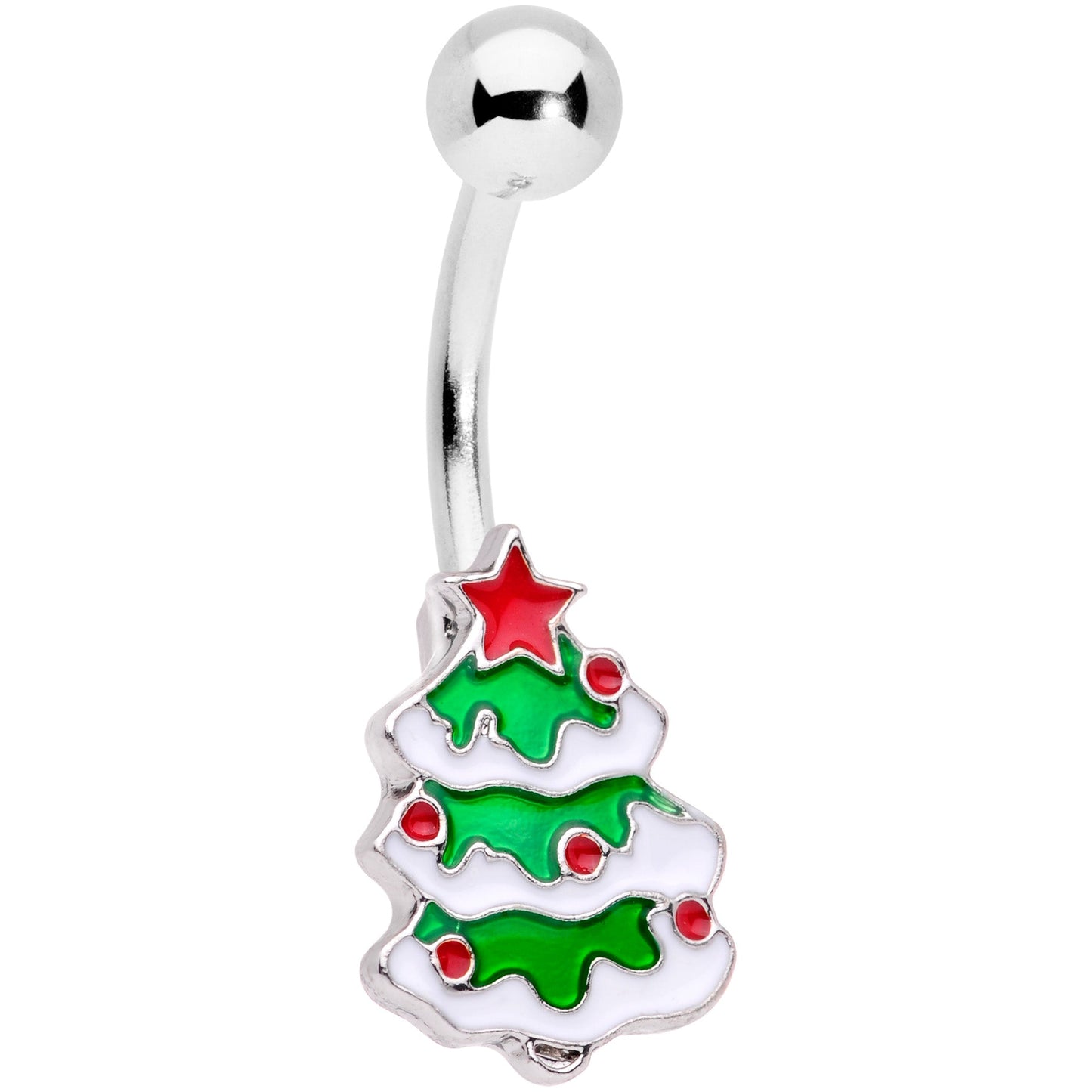 Green Red White Christmas Tree Holiday Belly Ring