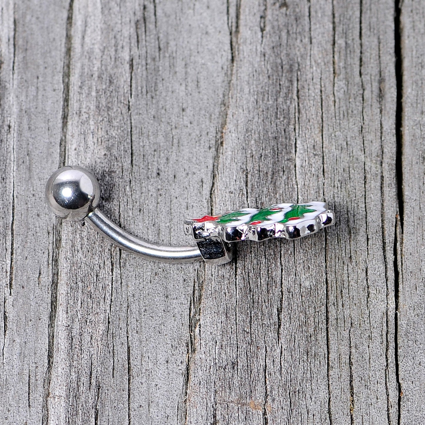Green Red White Christmas Tree Holiday Belly Ring