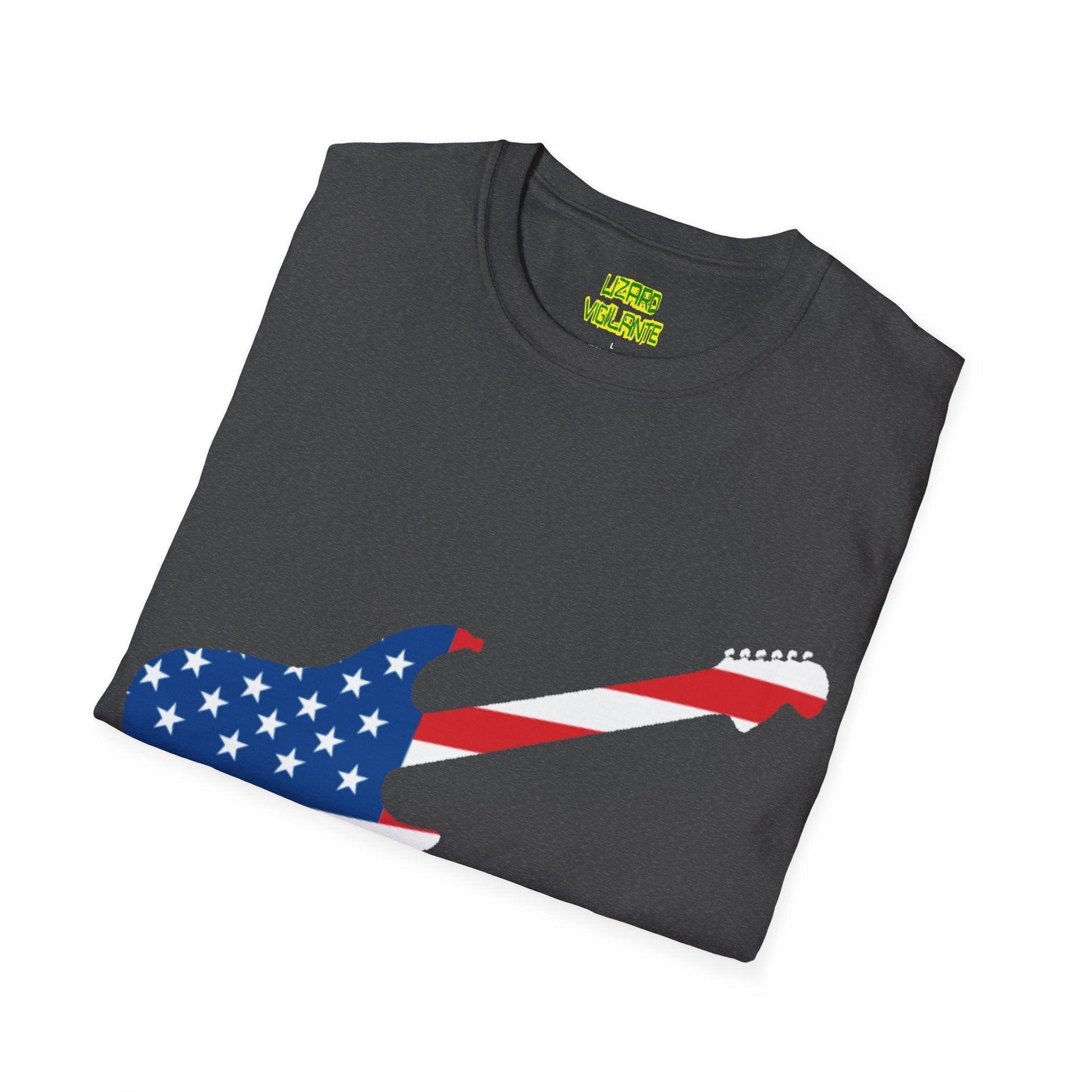 American Flag Electric Guitar Unisex Softstyle T-Shirt - Lizard Vigilante