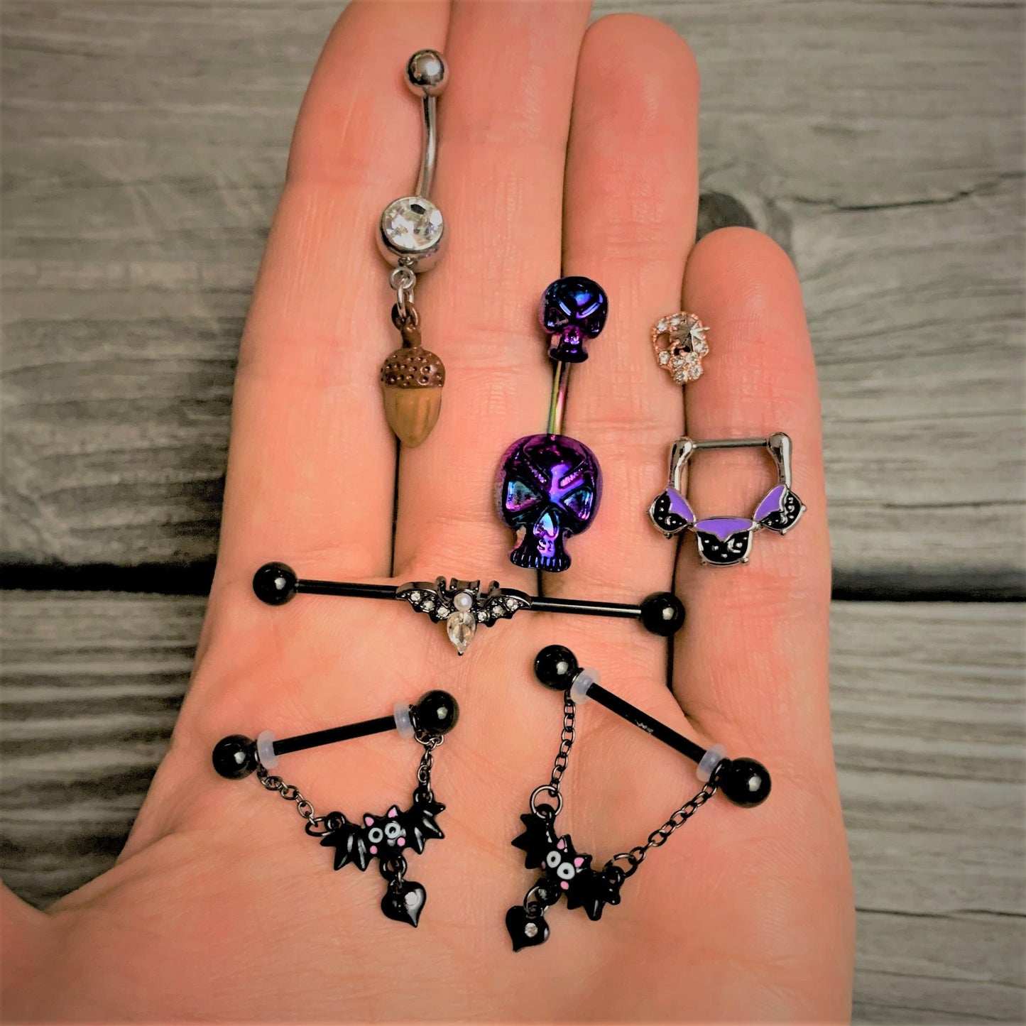 Rainbow Scary Double Skull Halloween Double Mount Belly Ring