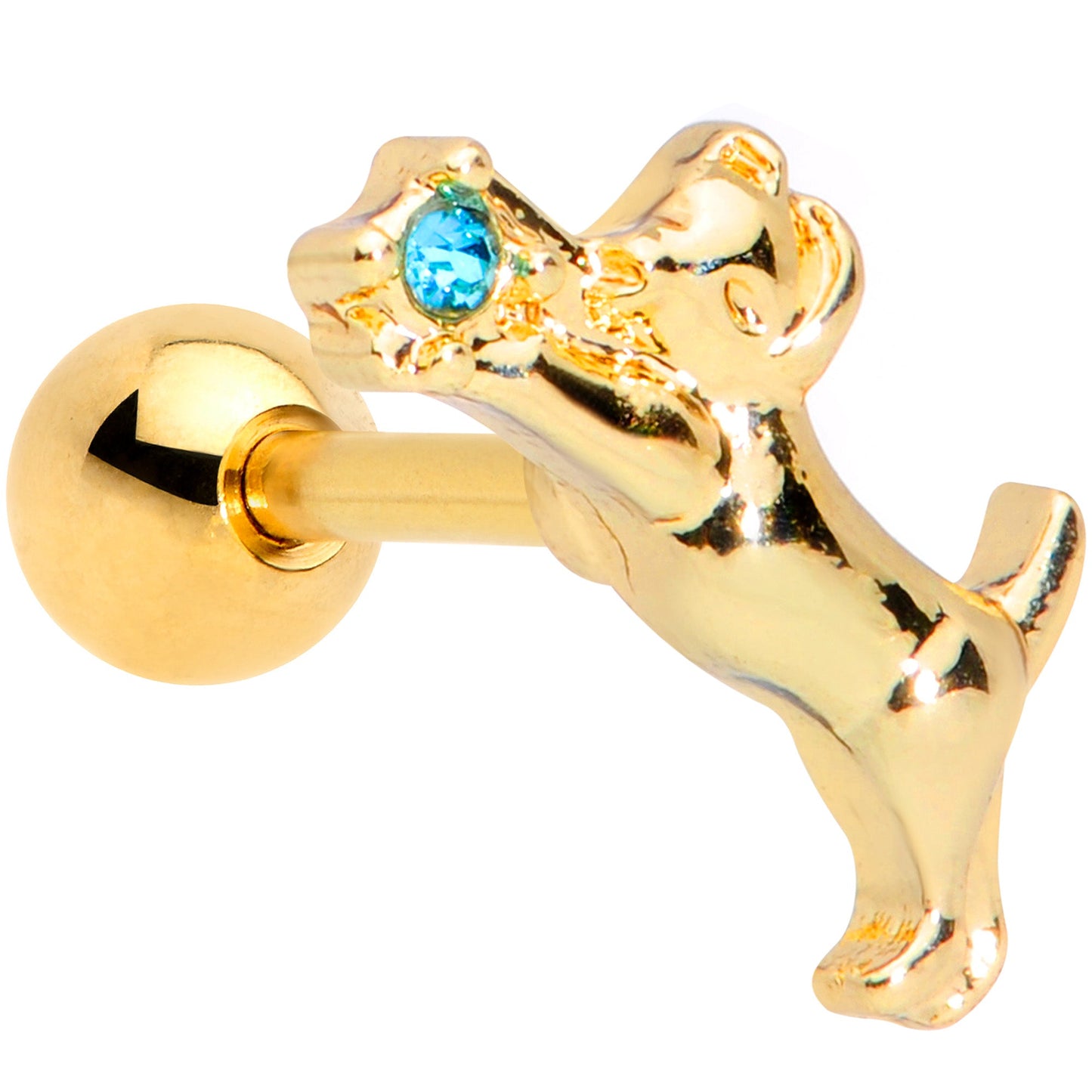 16G 1/4 Blue Gem Gold Tone Leaping Cat Cartilage Tragus Earring