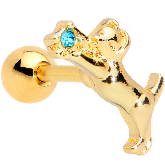16G 1/4 Blue Gem Gold Tone Leaping Cat Cartilage Tragus Earring