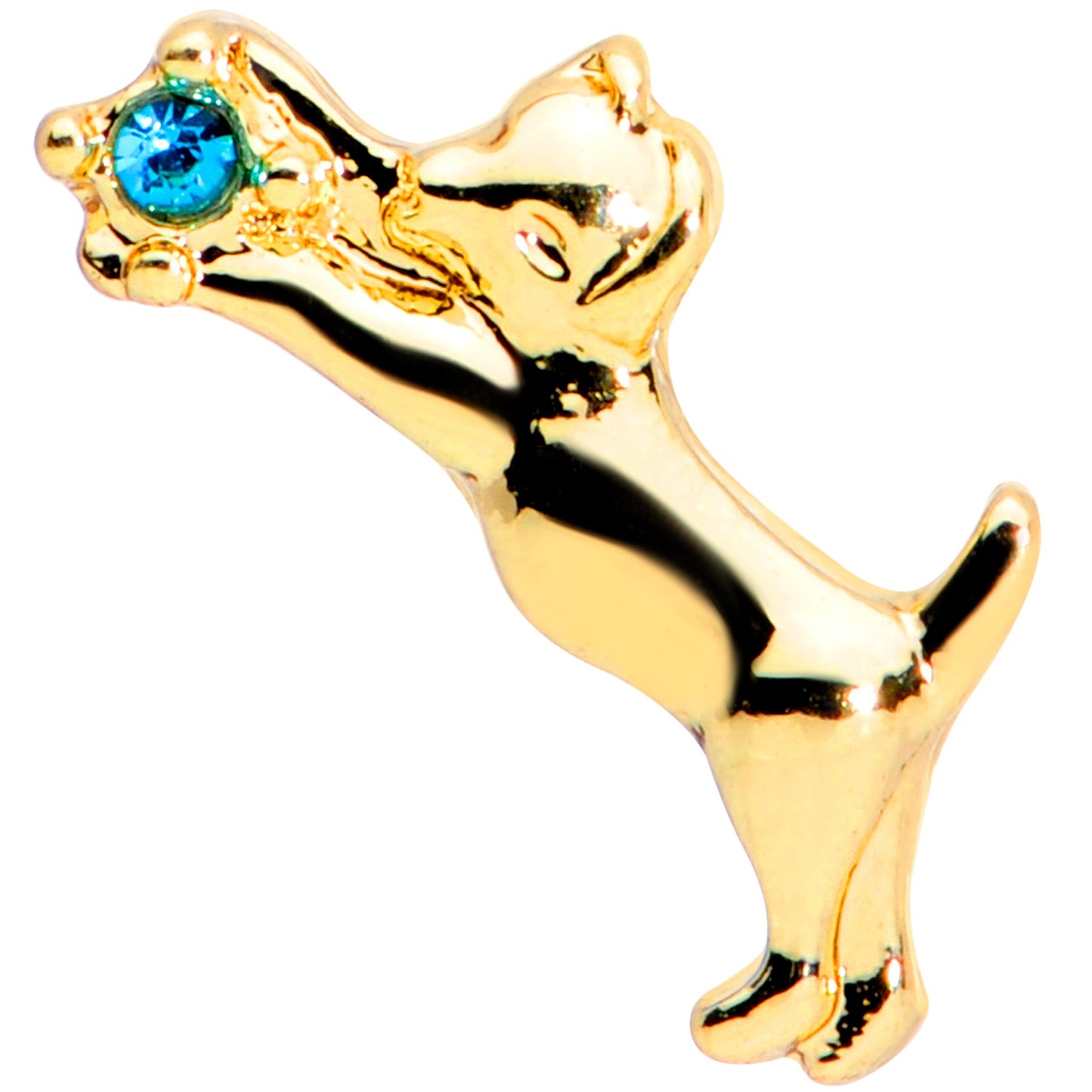 16G 1/4 Blue Gem Gold Tone Leaping Cat Cartilage Tragus Earring