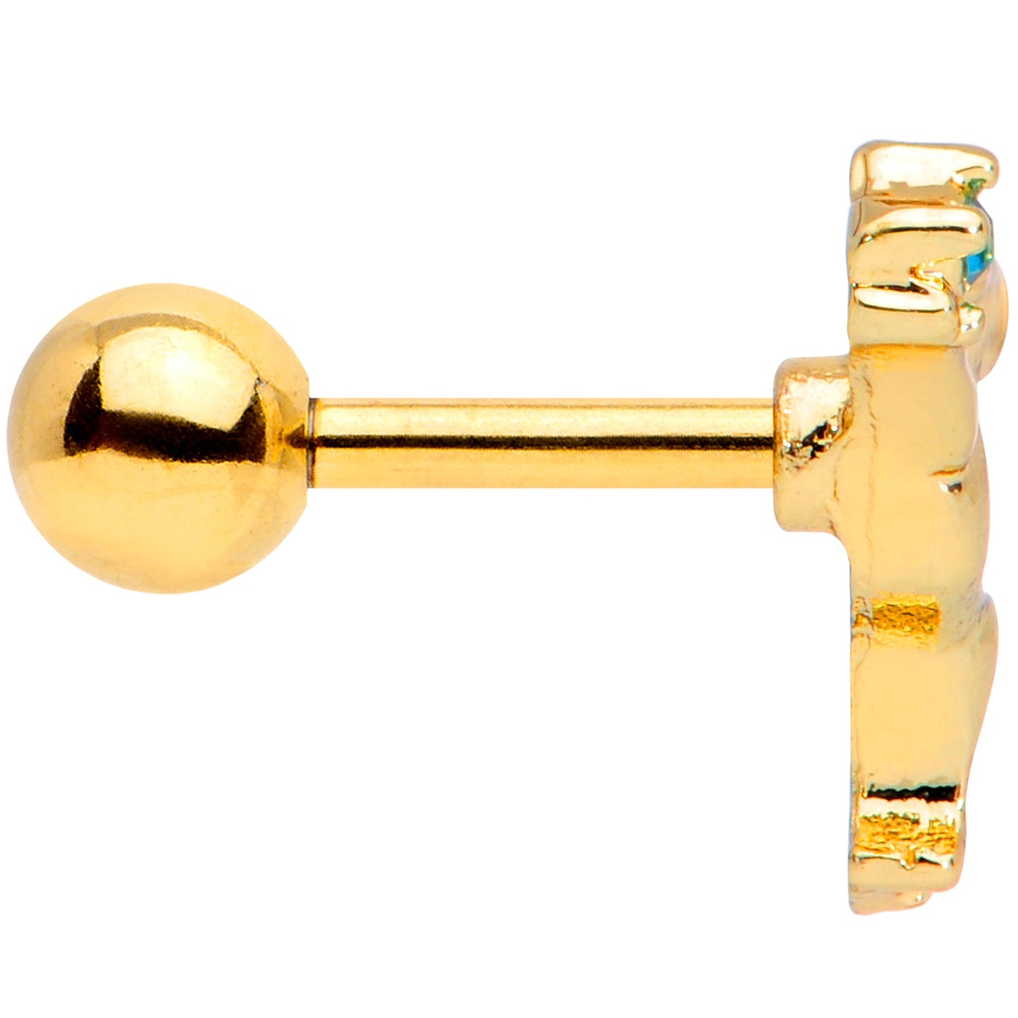 16G 1/4 Blue Gem Gold Tone Leaping Cat Cartilage Tragus Earring