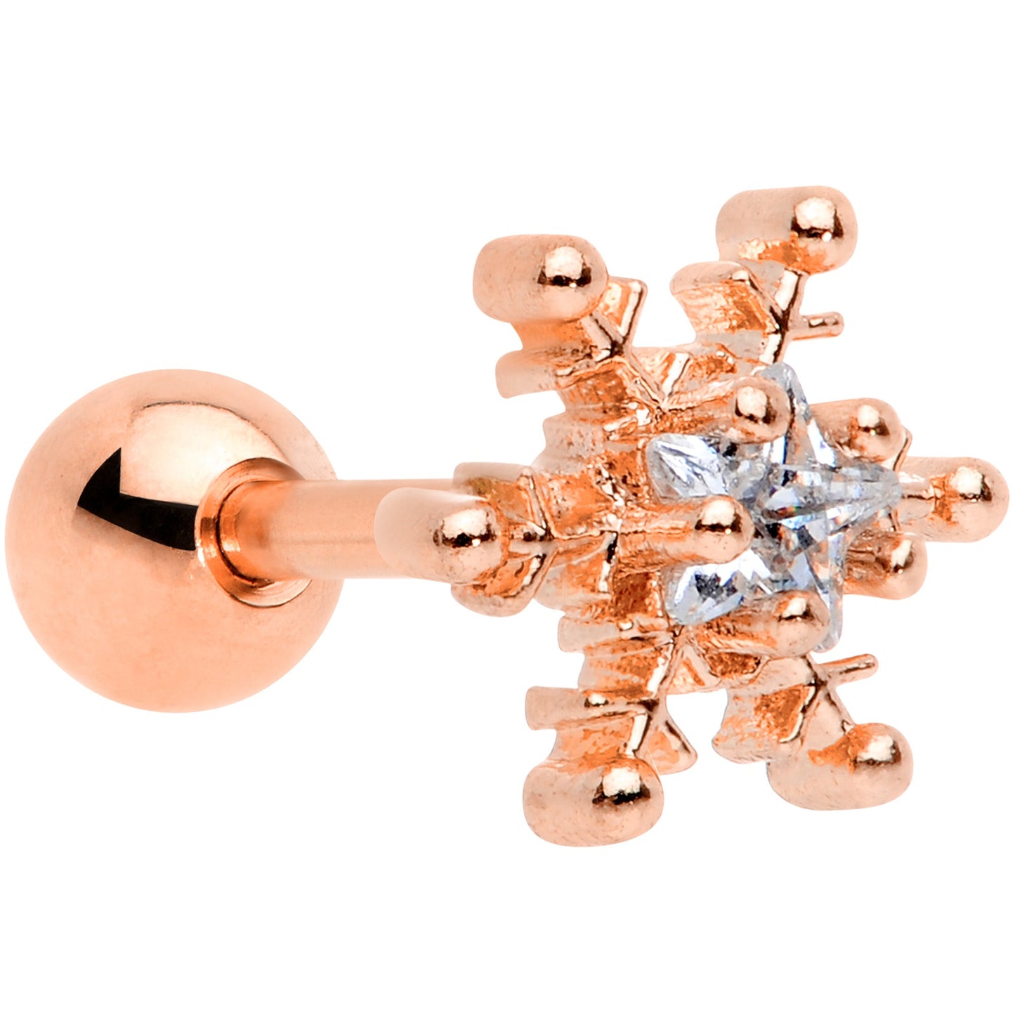 16G 1/4 Clear Gem Rose Gold Tone Snowflake Cartilage Tragus