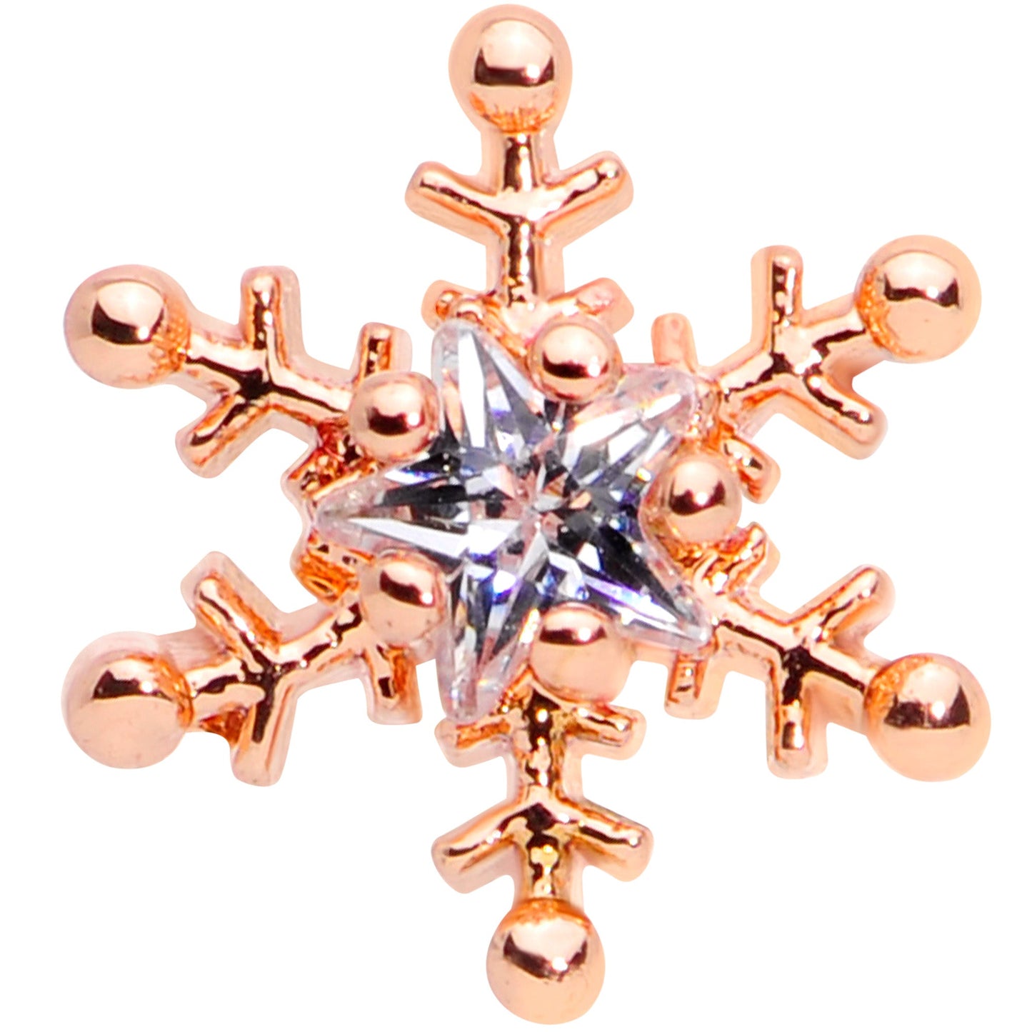 16G 1/4 Clear Gem Rose Gold Tone Snowflake Cartilage Tragus