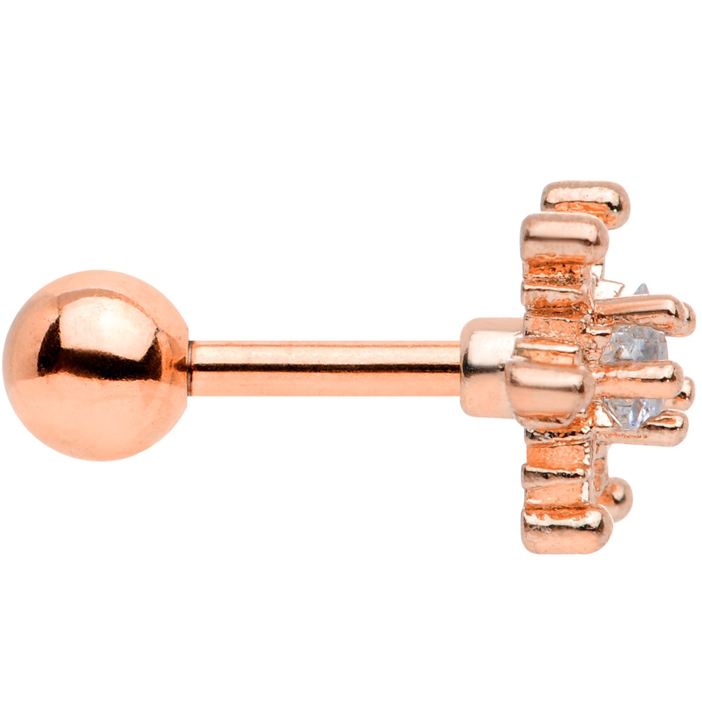 16G 1/4 Clear Gem Rose Gold Tone Snowflake Cartilage Tragus
