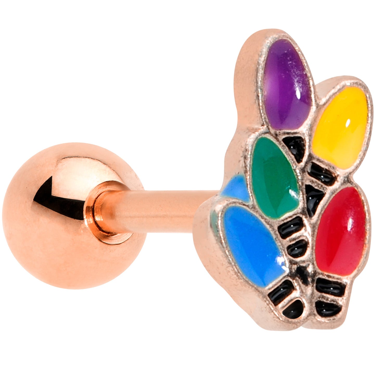 16G 1/4 Rose Gold Tone Christmas Lights Holiday Cartilage Tragus