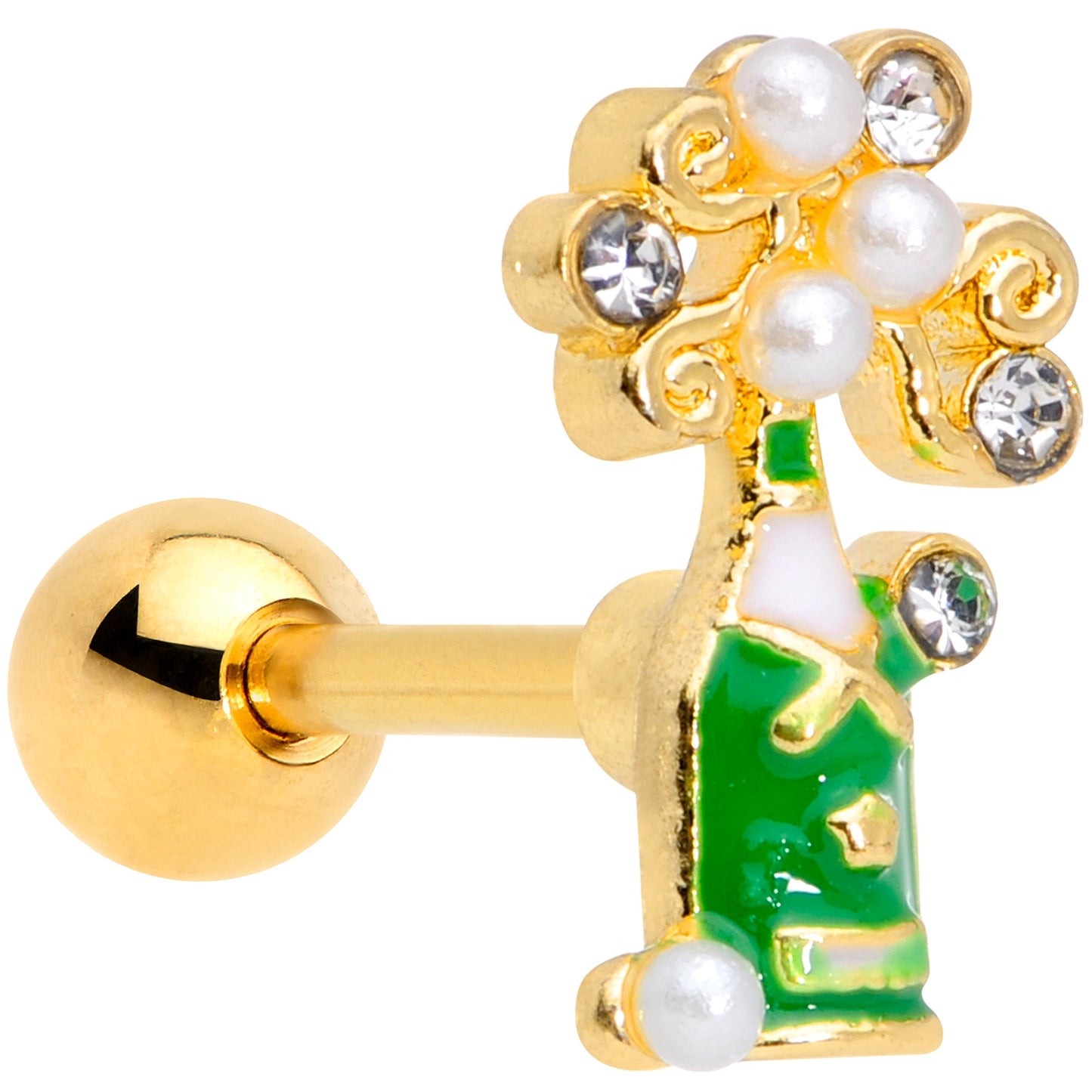 16G 1/4 Clear Gem Gold Tone Champagne Cartilage Tragus