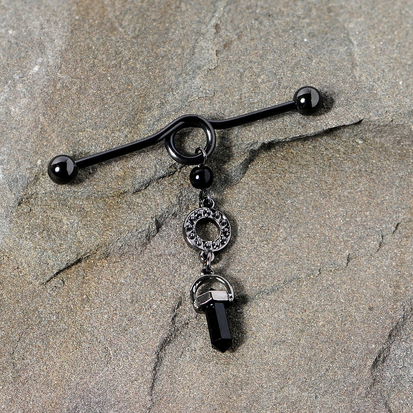 14G Black Gem Halloween Dangle Industrial Barbell 38mm