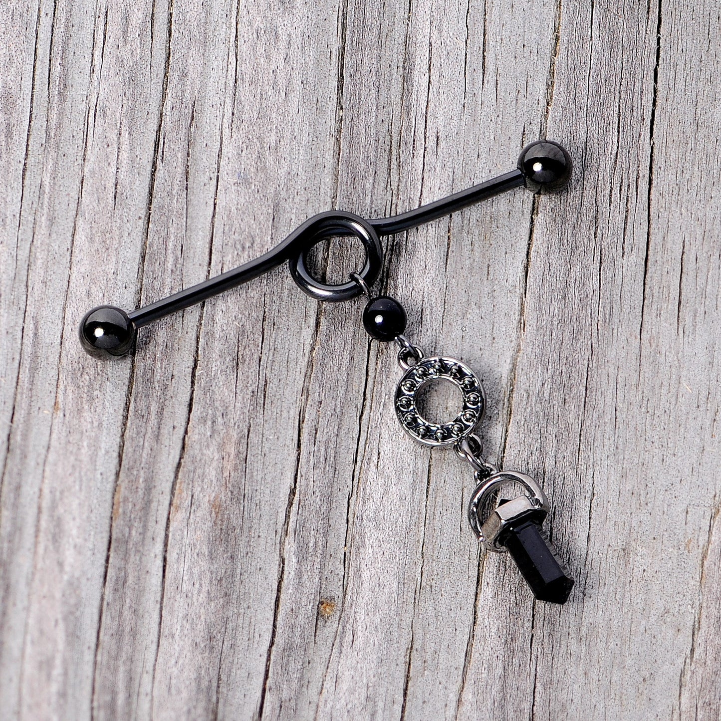 14G Black Gem Halloween Dangle Industrial Barbell 38mm