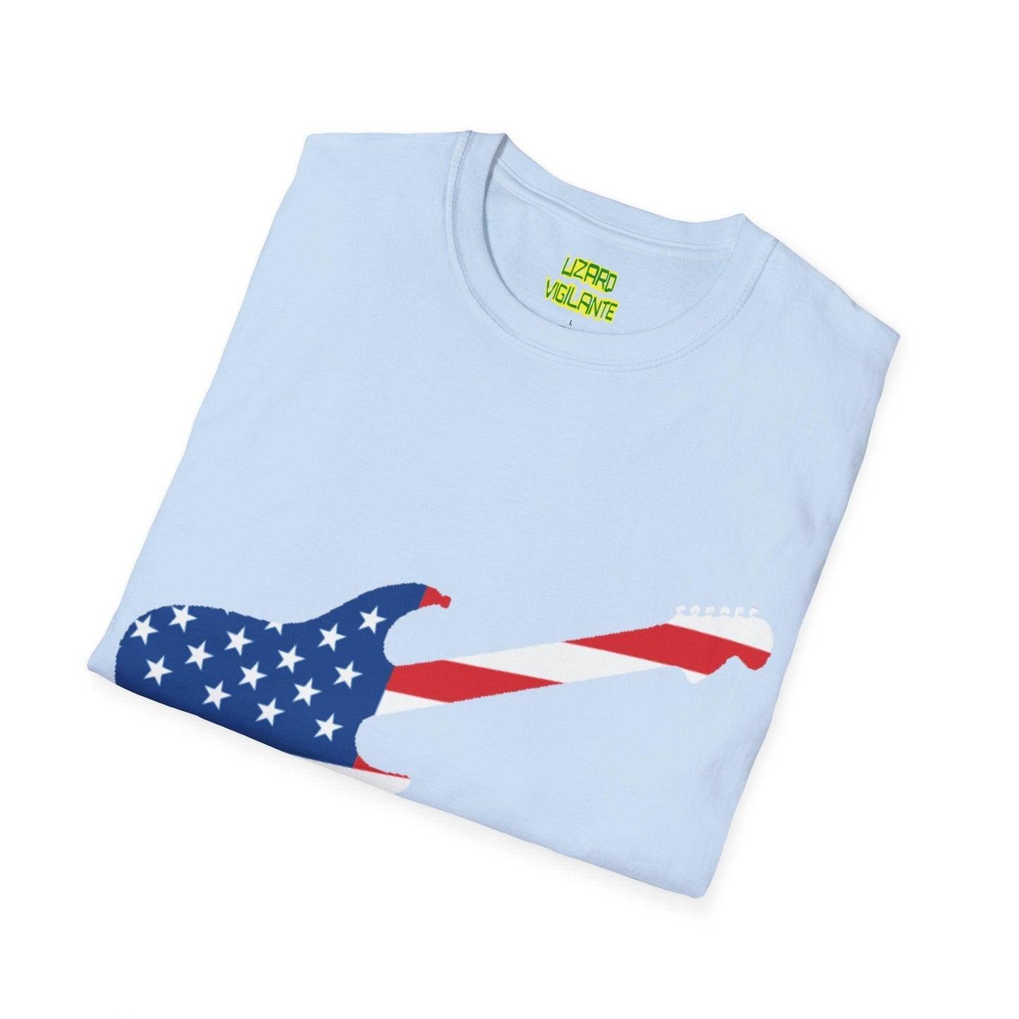 American Flag Electric Guitar Unisex Softstyle T-Shirt - Lizard Vigilante