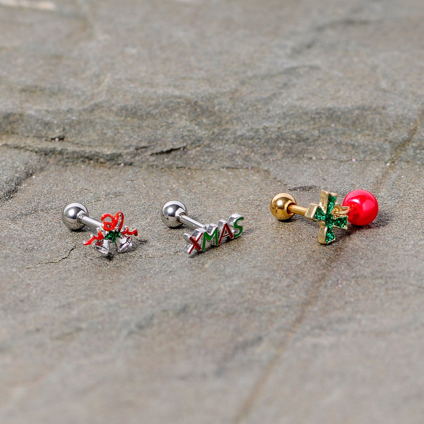 16G 1/4 Merry Christmas Cartilage Tragus Set of 3