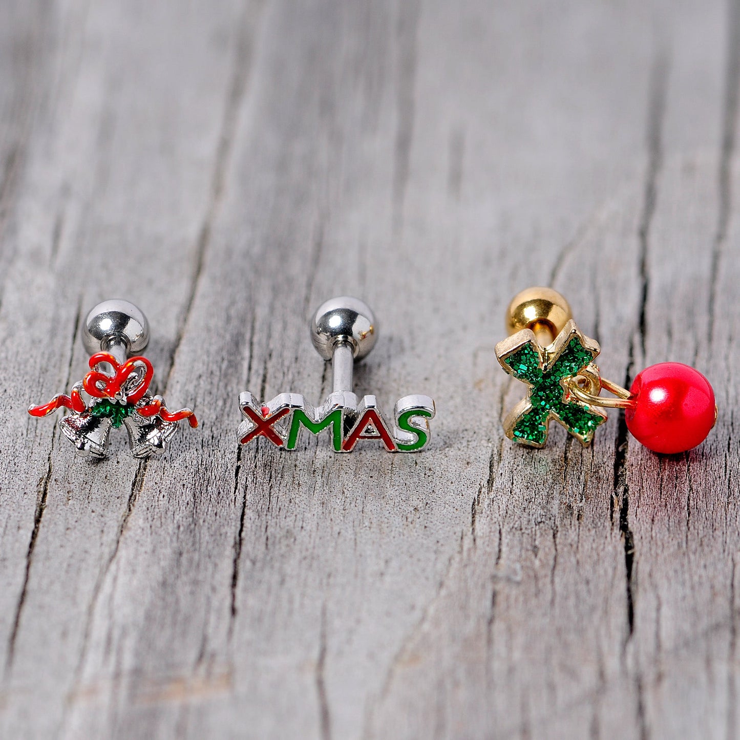 16G 1/4 Merry Christmas Cartilage Tragus Set of 3