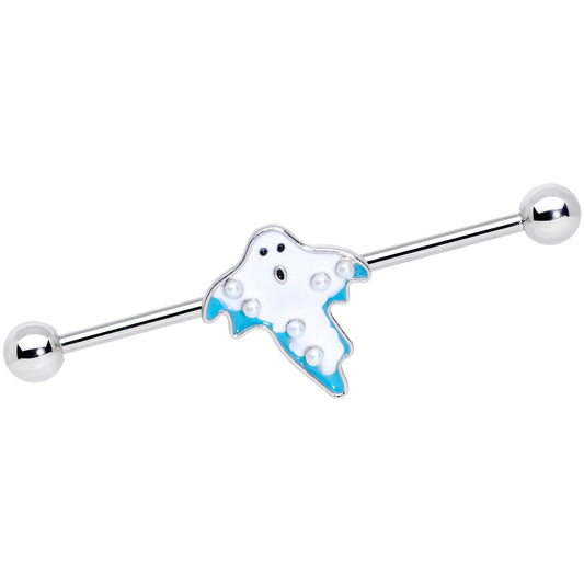 14G White Orb Ghost Halloween Industrial Barbell 38mm