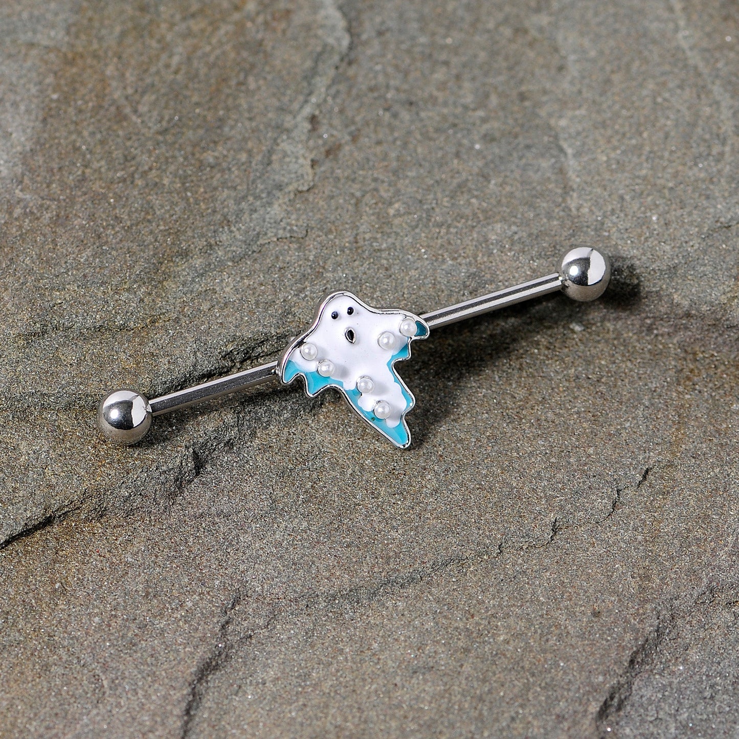 14G White Orb Ghost Halloween Industrial Barbell 38mm