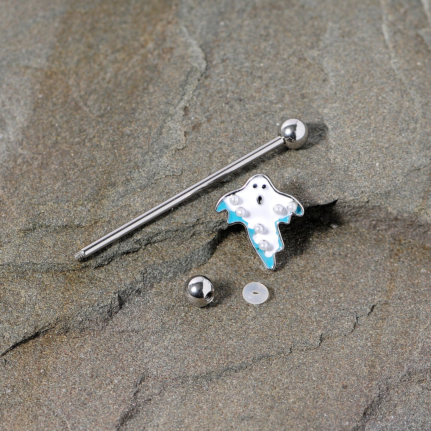 14G White Orb Ghost Halloween Industrial Barbell 38mm