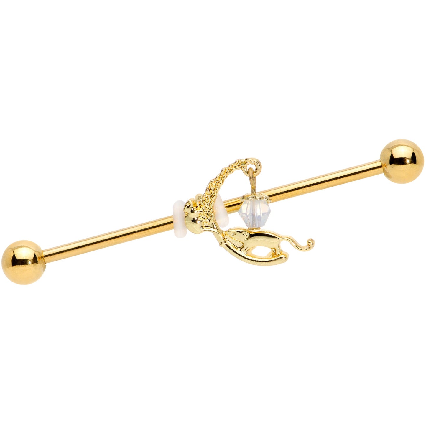 14G Clear Gem Gold Tone Mouse Moon Industrial Barbell 38mm