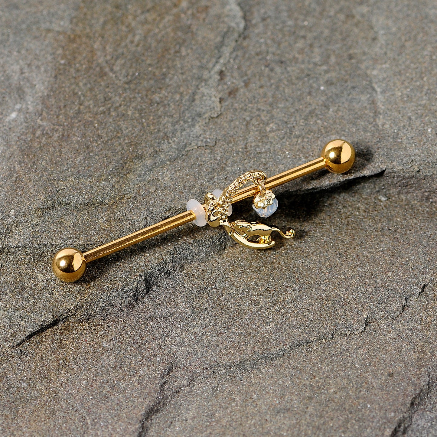 14G Clear Gem Gold Tone Mouse Moon Industrial Barbell 38mm