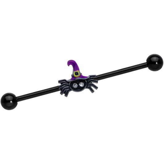 14G Clear Gem Witchy Spider Halloween Industrial Barbell 38mm