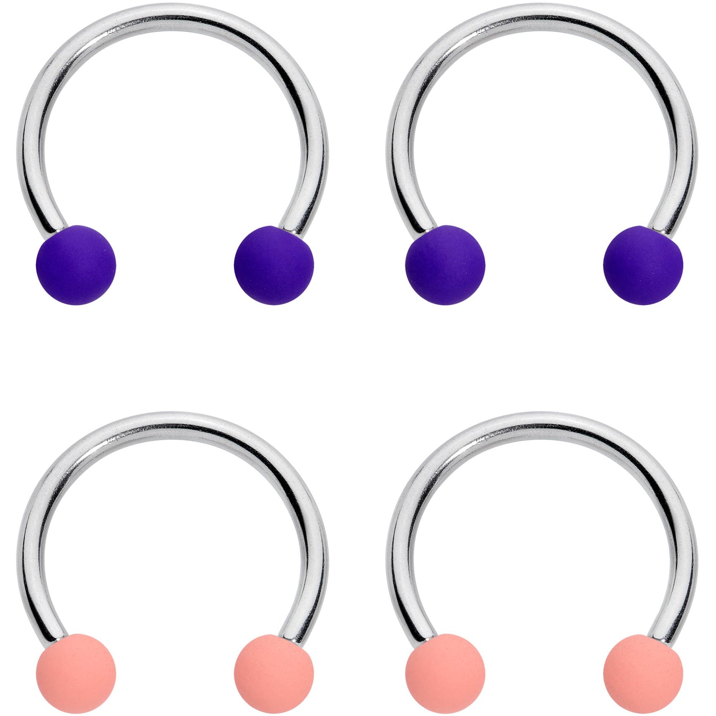 16G 3/8 Peach Purple Matte Horseshoe Circular Barbell Set of 4