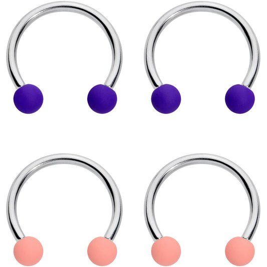 16G 3/8 Peach Purple Matte Horseshoe Circular Barbell Set of 4