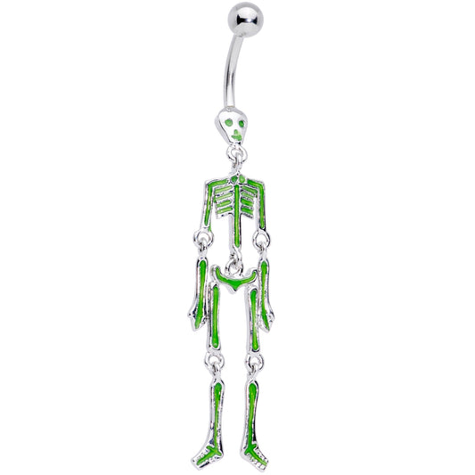 Green Hinged Halloween Skeleton Dangle Belly Ring