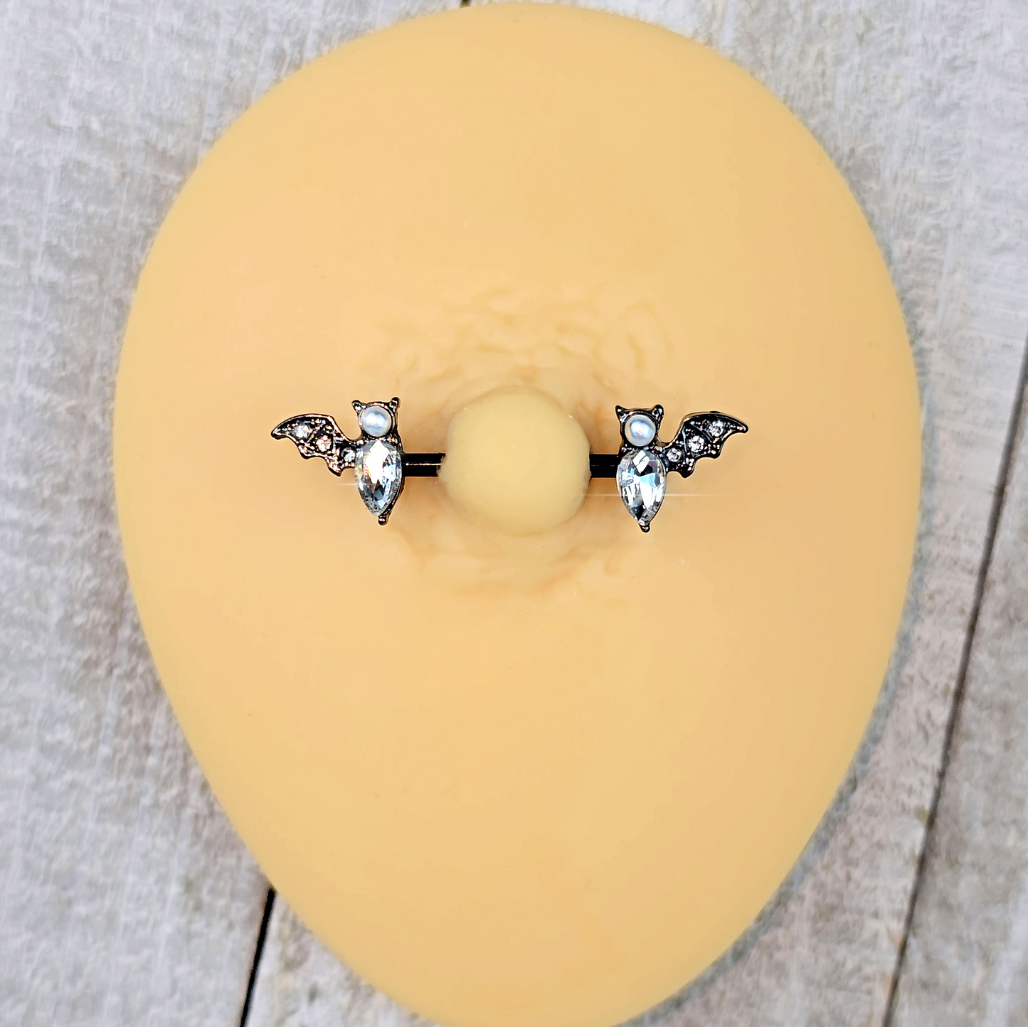 14G 9/16 Clear Gem Black Bat Halloween Barbell Nipple Ring Set